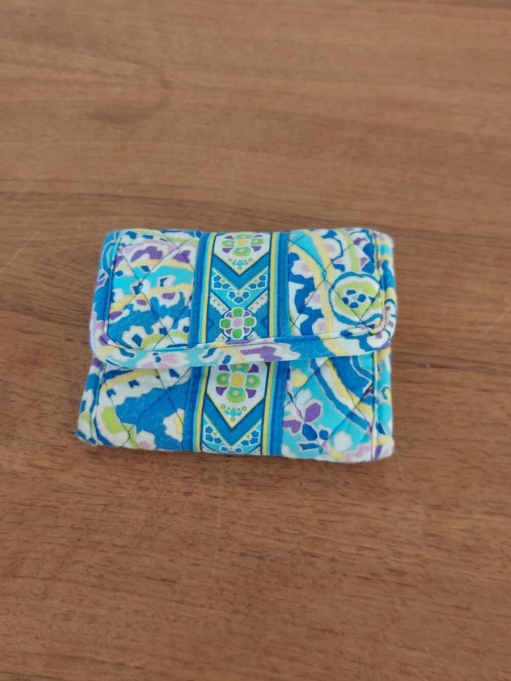 Vera Bradley capri blue, green, and purple geometric and floral print mini walle